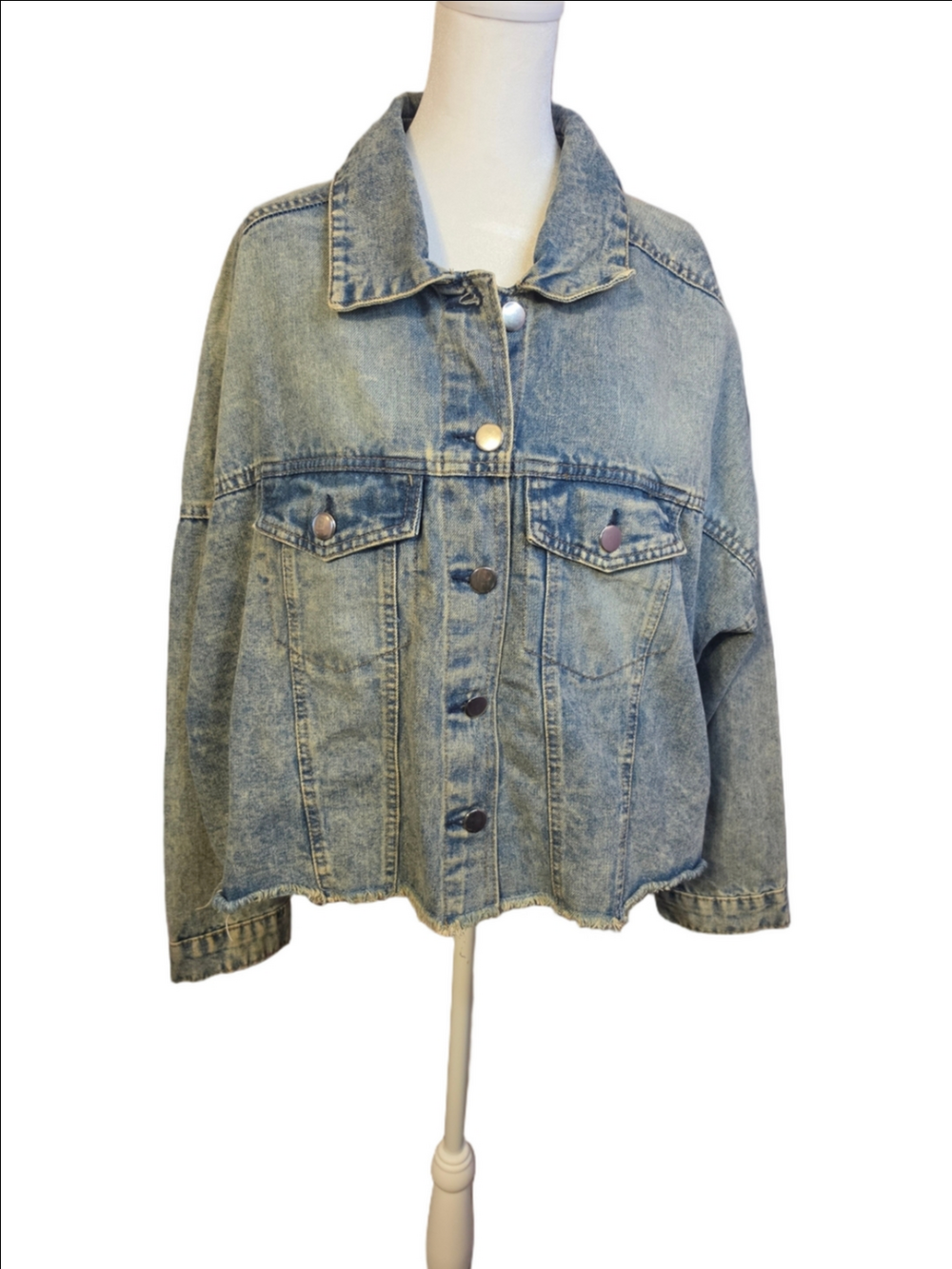Excuse Oversized Cropped Stonewash Cotton Denim Jean Jacket Raw Hem Size 2XL